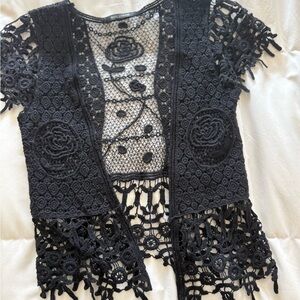 Black Lace Crochet Vest